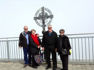 Allen & Rhonda, Wayne & Kathy walked to Austria while on the Zugspitze.