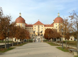 Approaching front entry of Moritzburg Castle, hunting lodge of Saxon royalty