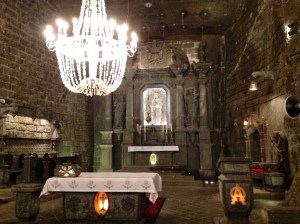 The chapel is all salt--even the chandelier--in the bowels of the earth