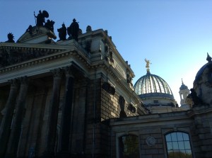 A building on the River Elbe promenade around the corner from our apartment