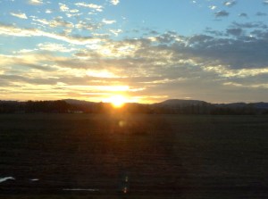 Sun was setting as we left Cesky Krumlov for our return to Prague.