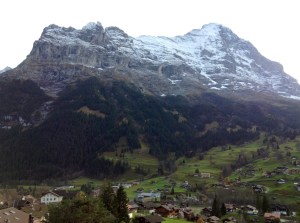 View of Grindelwald, Switzerland, from the balcony of the Belvedere Hotel