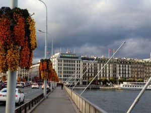 Geneva, Switzerland - Crossing the bridge on foot