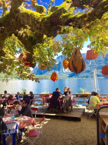 The serene outdoor setting in which Wayne and Kathy lunched while spending the day in Hallstatt, Austria