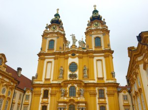 The Melk Abbey, home of Benedictine monks since 1089, prominently located in Melk, Austria