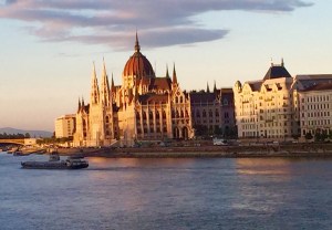 The Parliament Building in Budapest, Hungary, overlooking the Danube River