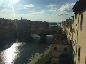 Ponte Vecchio Bridge as seen from a window in the Uffizi Gallery in Florence, Italy