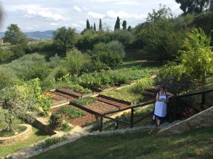 Kathy in the garden of the Tuscan farmhouse where our cooking class was held