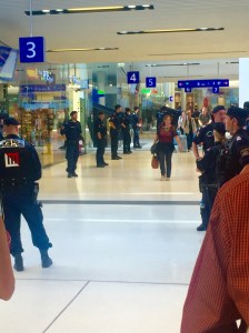Salzburg's train station was guarded heavily by uniformed police as 4,000 Syrian refugees sought to gain entry into Germany the day of our arrival.
